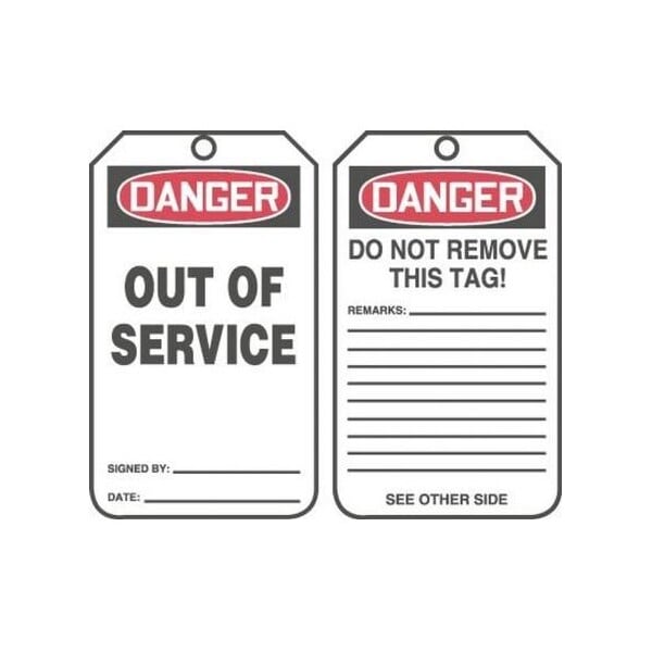Accuform Safety Tags, DANGER OUT OF SERVICE, 8.5inx 3.875in, HS-Laminate, 5PK MDT246LTM - main